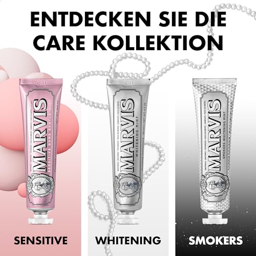 Marvis Whitening Mint Zahnpasta, 85 ml, Whitening Zahnpasta fördert eine natürliche Zahnaufhellung, Zahncreme entfernt Plaque & verleiht langanhaltende Frische