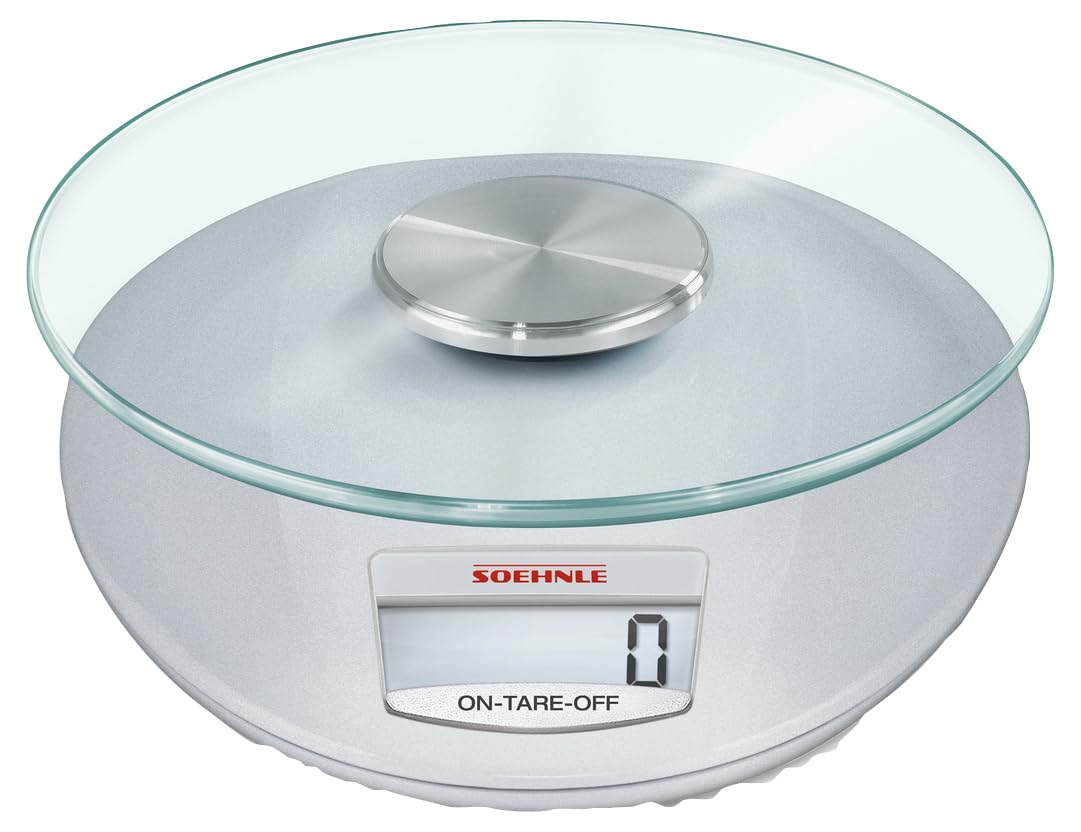 Soehnle Küchenwaage Roma mit 5 kg Tragkraft und 1-g-Wiegepräzision, Küchenwaage digital mit praktischer Zuwiegefunktion (TARA),Waage für die Küche mit LCD-Anzeige und Abschaltautomatik, silber