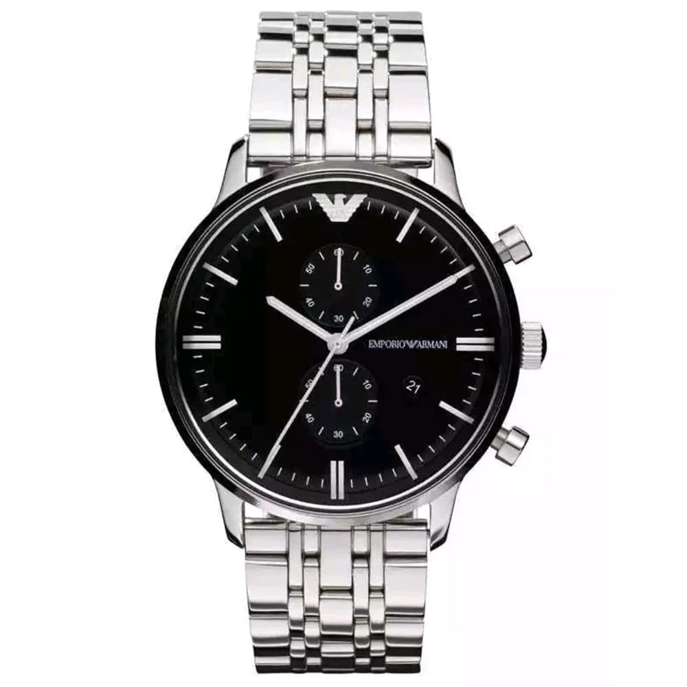 Emporio Armani Uhr für Männer, 2 Unterzifferblätter Chronographenwerk und 43mm Gehäusegröße mit Edelstahl-, Leder- oder Silikonarmband