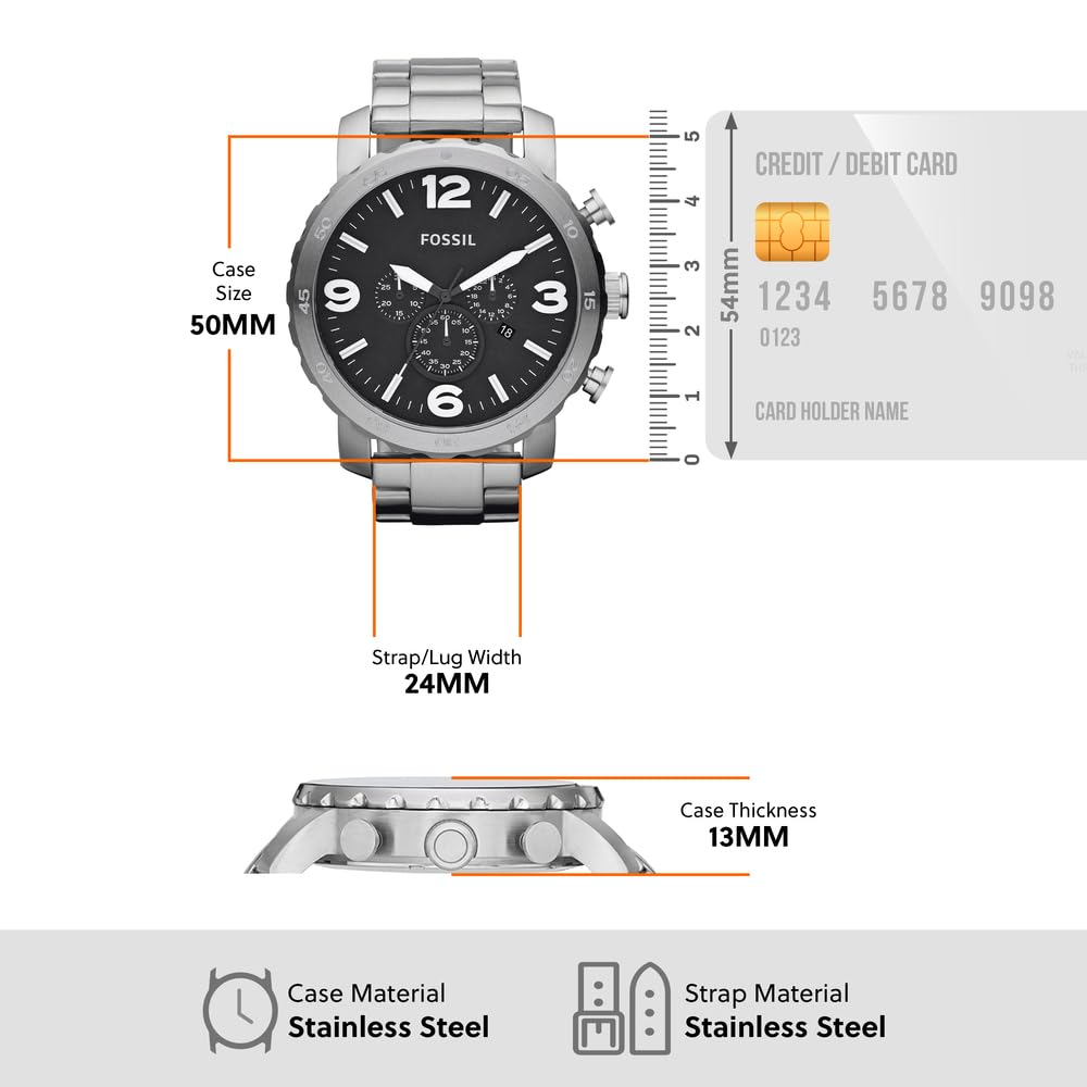 Fossil Nate Uhr Für Herren, Quarzwerk Chronograph Mit Edelstahl- Oder Lederarmband
