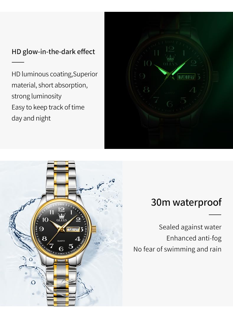OLEVS Damenuhren Gold Silber Leicht zu Lesen Armbanduhren für Damen mit Kleines Gesicht Tag Datum Edelstahlband wasserdichte
