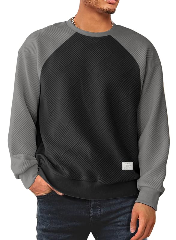 Men’s Crew Neck Colorblock Sweatshirt – Casual Raglan Pullover