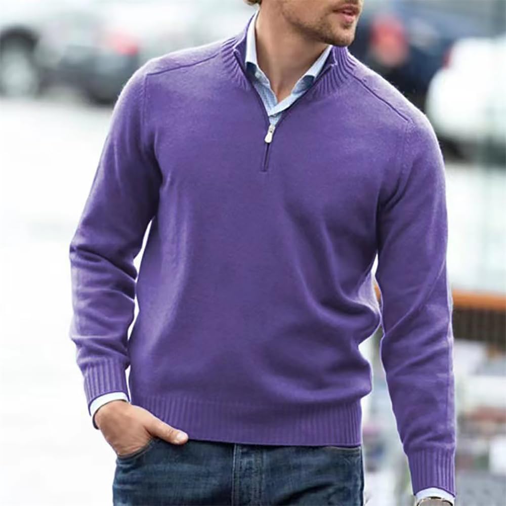 Men’s Cashmere Quarter-Zip Sweater – Soft Knit Stand Collar Pullover