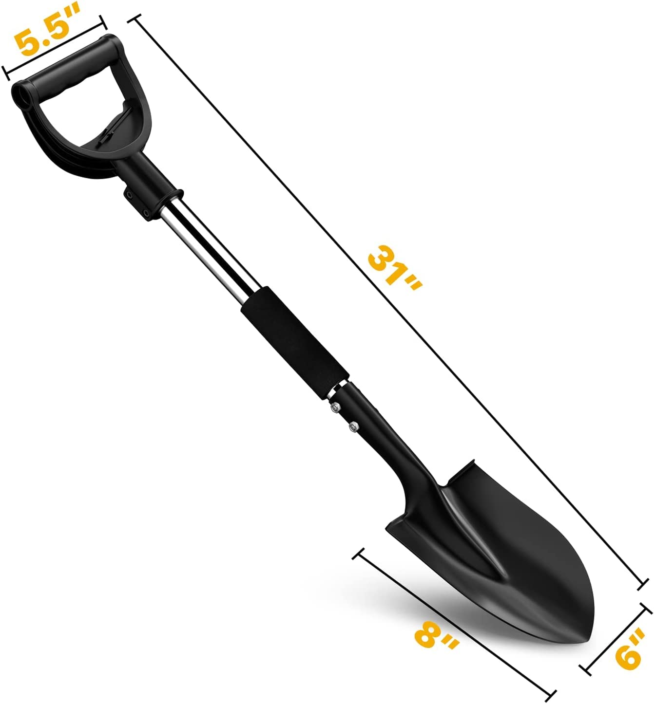 Gärtnerspaten für Harte, 78cm Schaufeln Steinige Böden aus Stahl, Spitz mit Gebogenem D-Förmigen Griff Schwerlast-Autoschaufel, Geeignet für Ausgrabung Camping Car Gardening/Schwarz