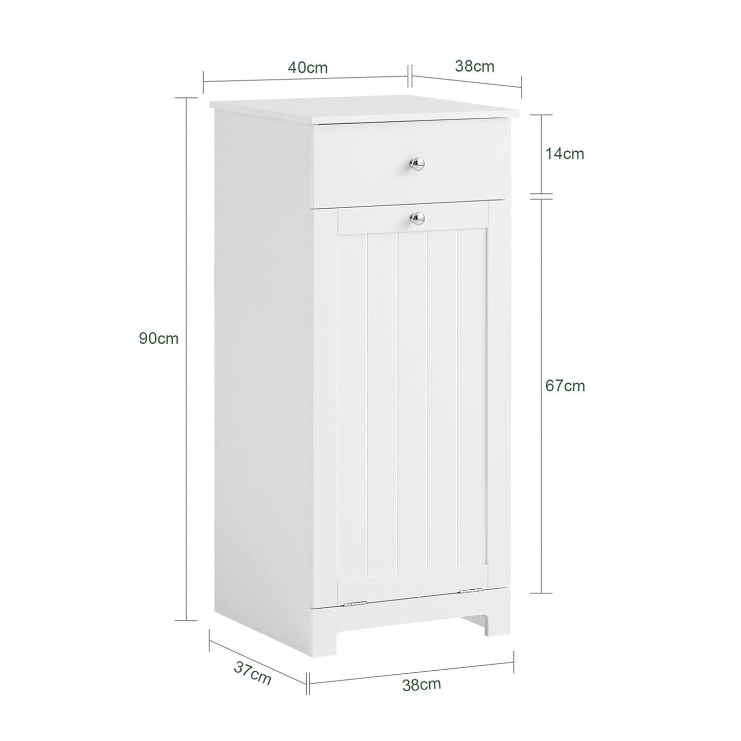SoBuy Badezimmerschrank mit Wäschekorb Schmaler Badschrank Hoch Badregal Stehend mit 6 Ablagen und 2 Schubladen Wäscheschrank Schmal für Badezimmer Nische Weiß 60x37x171 cm BZR104-W