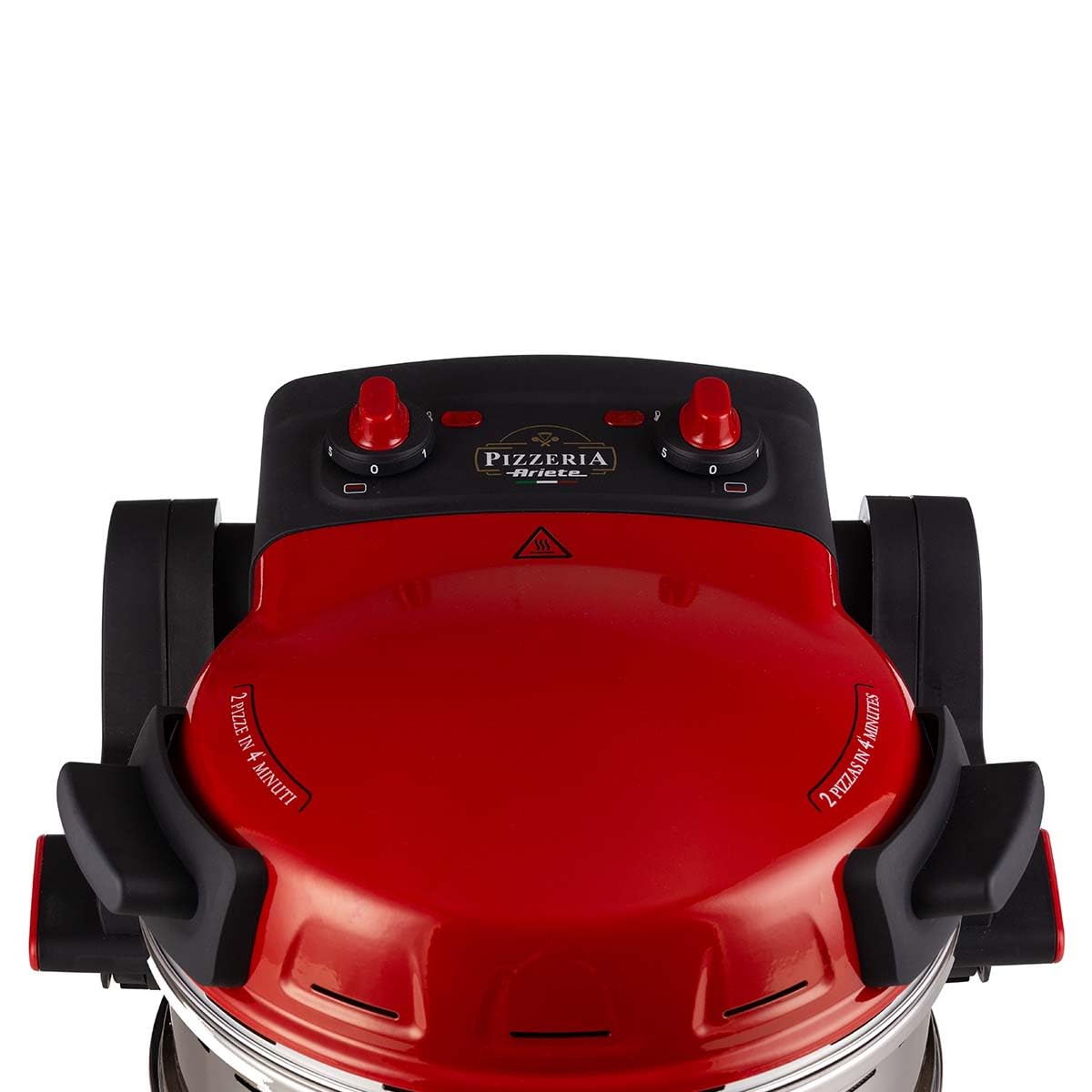 Ariete Pizzaofen 919, 4-Minuten-Pizza, Pizzaofen mit 5 Garstufen, Feuerfeste Platte zum Wiederaufwärmen, Holzbrettchen im Lieferumfang Enthalten, Max. Temperatur 400°C, 1200W, Rot