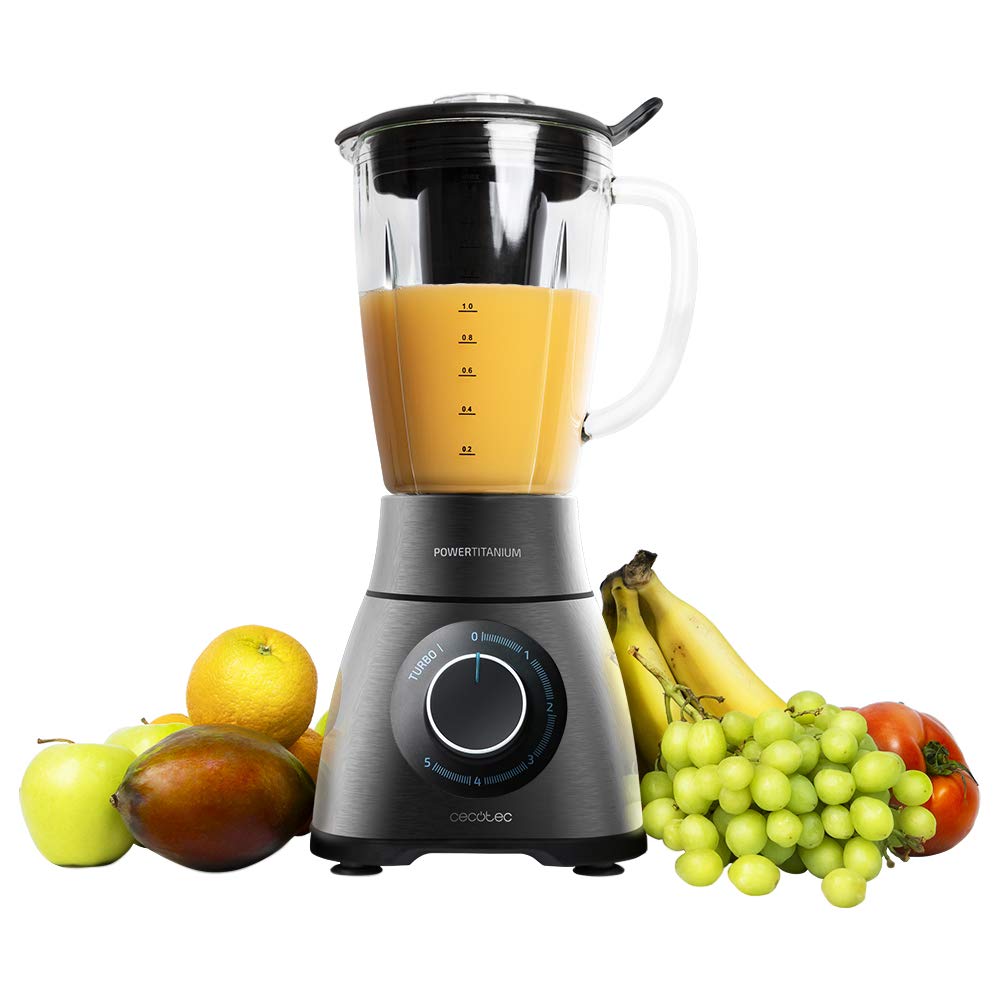 Cecotec Standmixer Power Black Titanium 1800MAX Blend It, 1800 W maximale Leistung, 5 Geschwindigkeiten, 6 Klingen aus Edelstahl, Ice-Crush-Funktion, Turbo- und Smoothie-Funktion, AutoClean-Funktion