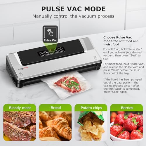 Bonsenkitchen Vakuumiergerät, Vakuumierer Folienschweißgerät für Sous Vide Kochen und Lebensmittel Bleiben bis zu 6x Länger Frisch, 40 Vakuumbeutel Inklusive (Sliber)