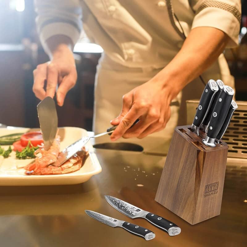 SHAN ZU Damast Messerset, 3-teilig Küchenmesserset aus japanischem Damast Superstahl, professionelles ultrascharfes Kochmesserset mit G10-Griff und Geschenkbox