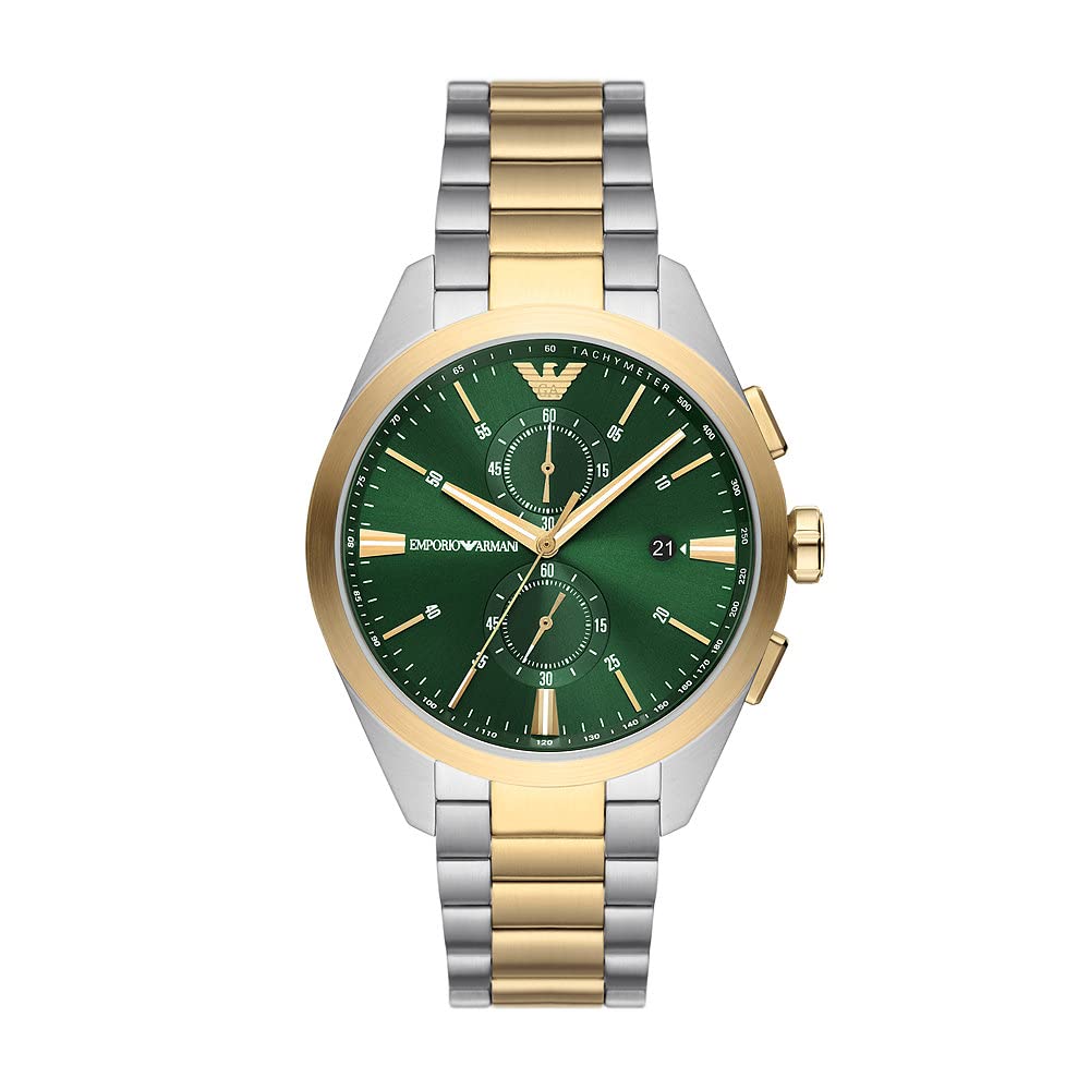 Emporio Armani Uhr für Männer, 2 Unterzifferblätter Chronographenwerk und 43mm Gehäusegröße mit Edelstahl-, Leder- oder Silikonarmband