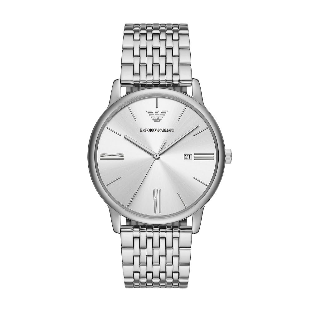 Emporio Armani Uhr für Herren, Quarzwerk und 42mm Gehäusegröße mit Edelstahl-, Leder- oder Silikonarmband