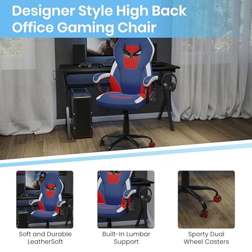Flash Furniture X30 Gaming-Stuhl, ergonomischer Bürostuhl für PC- und Gaming-Setups, verstellbarer Rennsport-Stuhl mit vollständig verstellbarer Rückenunterstützung, schwarz mit weißer Verzierung