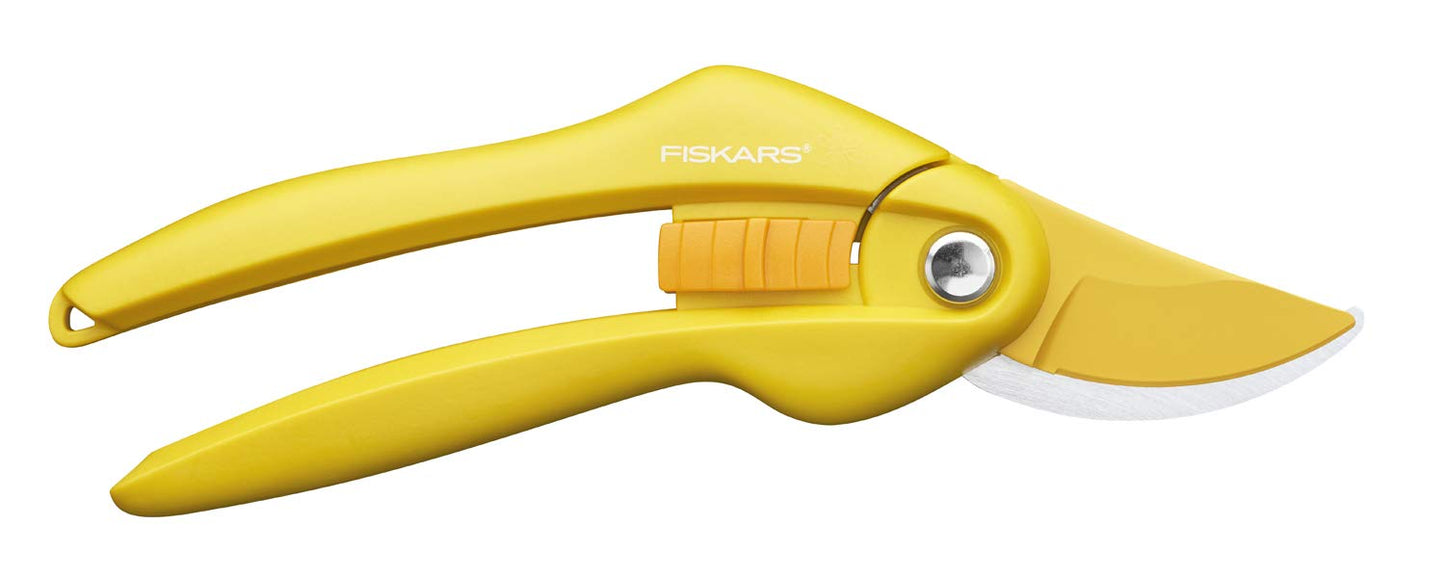Fiskars Bypass-Gartenschere für frische Äste und Zweige, Antihaftbeschichtet, Hochwertige Stahl-Klingen, Länge: 20 cm, Schwarz/Orange, SingleStep