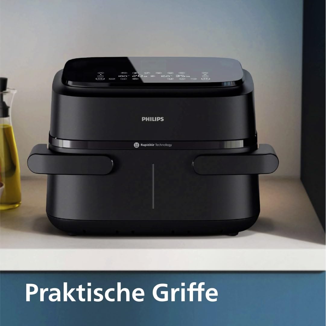 Philips Airfryer Dual Basket 3000 Series, 9L, 2 Körbe, 2 Gerichte gleichzeitig fertig, RapidAir Plus Heißlufttechnologie, 90% weniger Fett, Energieeffizient, HomeID Rezepte-App