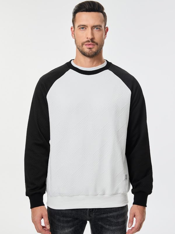 Men’s Crew Neck Colorblock Sweatshirt – Casual Raglan Pullover