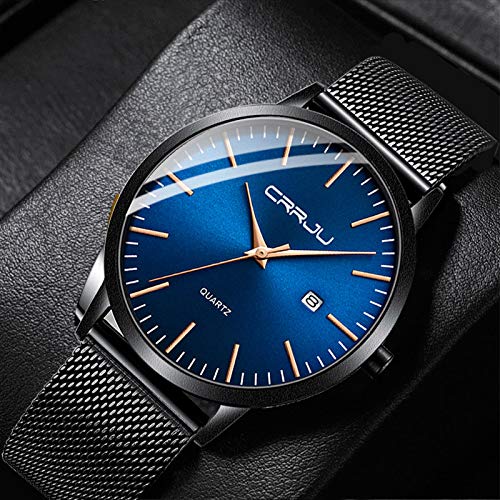 CRRJU Herren Uhr Ultra Dünne Wasserdicht Armbanduhr Herren Mode mit Schwarz Edelstahlband Mesh Analog Quarz Business Männer Uhren