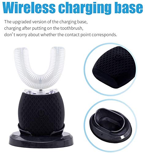Ultraschall Zahnbürste, Automatische Zahnbürste, Schall Zahnaufhellung Zahnbürste mit Timer, 360° Ultraschall Elektrische Zahnbürste für Erwachsene, Kabelloses Aufladen (Black)