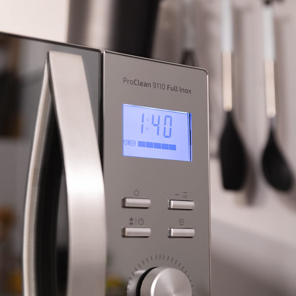 Cecotec Mikrowelle Pro Clean 5110 Inox. 700 W, Grill 800 W, 20 L, Ready 2 Clean, Beschichtung 3D Wave Frontspiegel, 8 Programme,60 Min Timer, LED, Edelstahl In Silber Schwarz