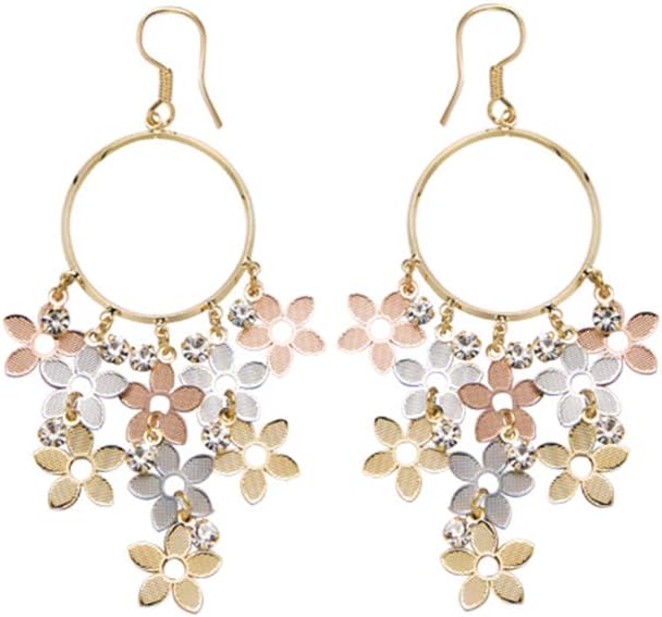 Ms. Swan 925 Sterling Silver Golden Round Flower Tassel Earrings