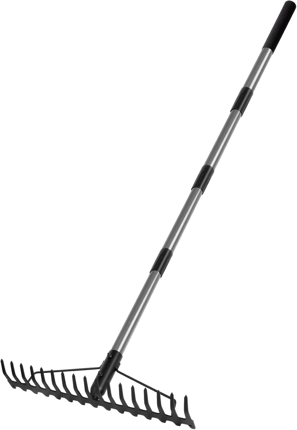 Walensee Garten Rechen, 165cm Metall Rechen , Harke mit 17 Stahlzinken, mit Edelstahlgriff, zum Lockern von Boden und Nivellieren von Rasen,Laubbesen,Rasenrechen, Heurechen für Rasen und Blätter