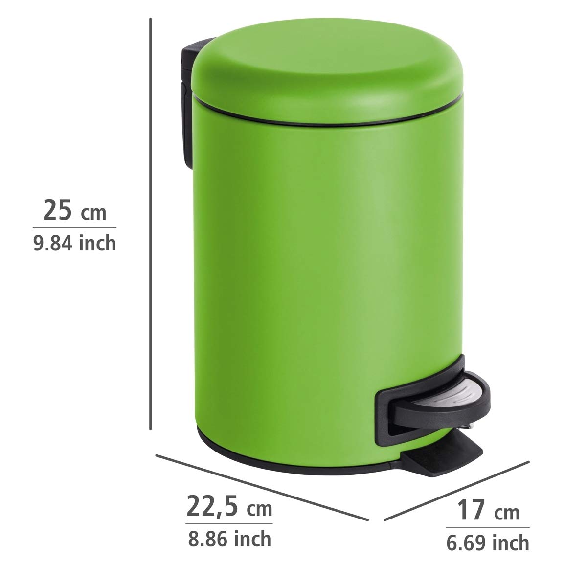 WENKO Treteimer Mod. Leman 3 Liter mit herausnehmbarem Einsatz aus lackiertem Stahl ideal für Badezimmer oder Küche 17 x 25 x 22,5 cm Schwarz matt