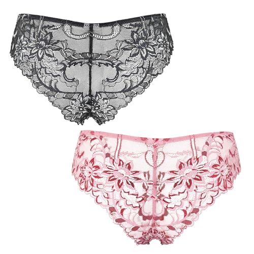 Curve Muse Women's Thong Hipster Underwear Sexy Comfortable - Pack of 2