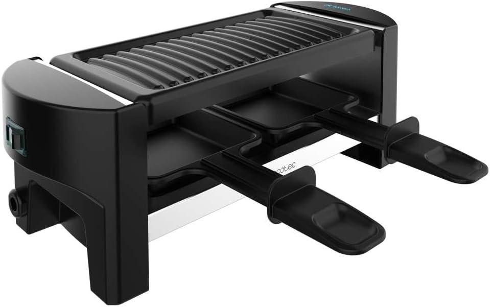 Cecotec Holz Raclette Käse & Grill 8200 Holz Schwarz. 1200 W, Grillfläche, 8 Einzelpfannen, Antihaftplatte, einstellbarer Thermostat, abnehmbares Design (Holz, AllStone)