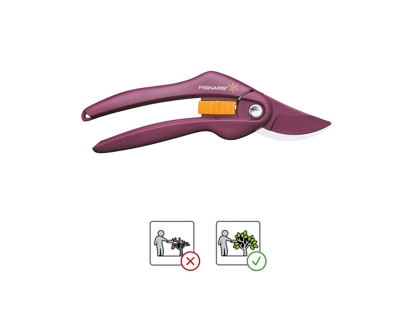 Fiskars Bypass-Gartenschere für frische Äste und Zweige, Antihaftbeschichtet, Hochwertige Stahl-Klingen, Länge: 20 cm, Schwarz/Orange, SingleStep