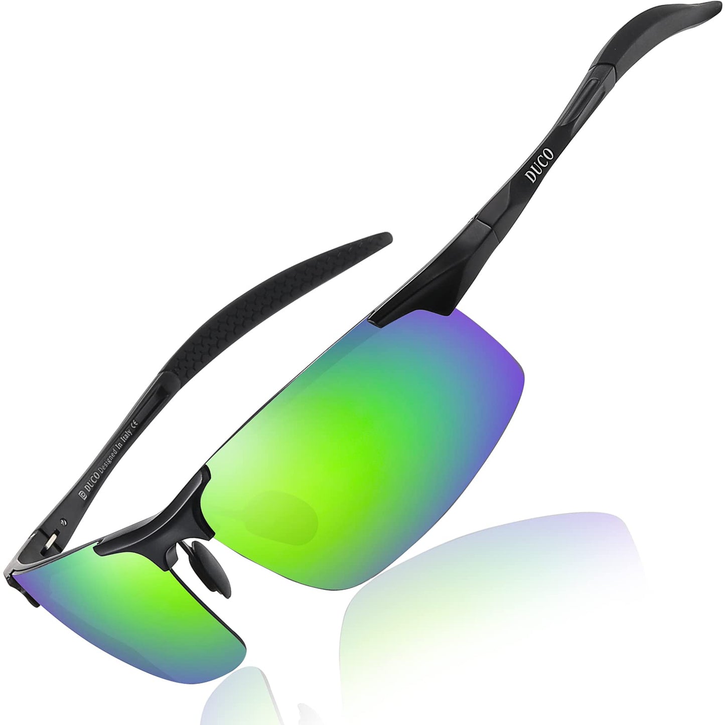 DUCO Herren Sportbrille Polarisierte Sonnenbrille Fahrerbrille Ultraleichte Al-Mg Metallrahmen UV400-Schutz Männer Sonnenbrillen 8177S