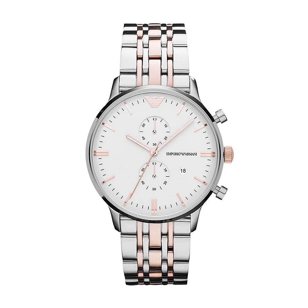 Emporio Armani Uhr für Männer, 2 Unterzifferblätter Chronographenwerk und 43mm Gehäusegröße mit Edelstahl-, Leder- oder Silikonarmband
