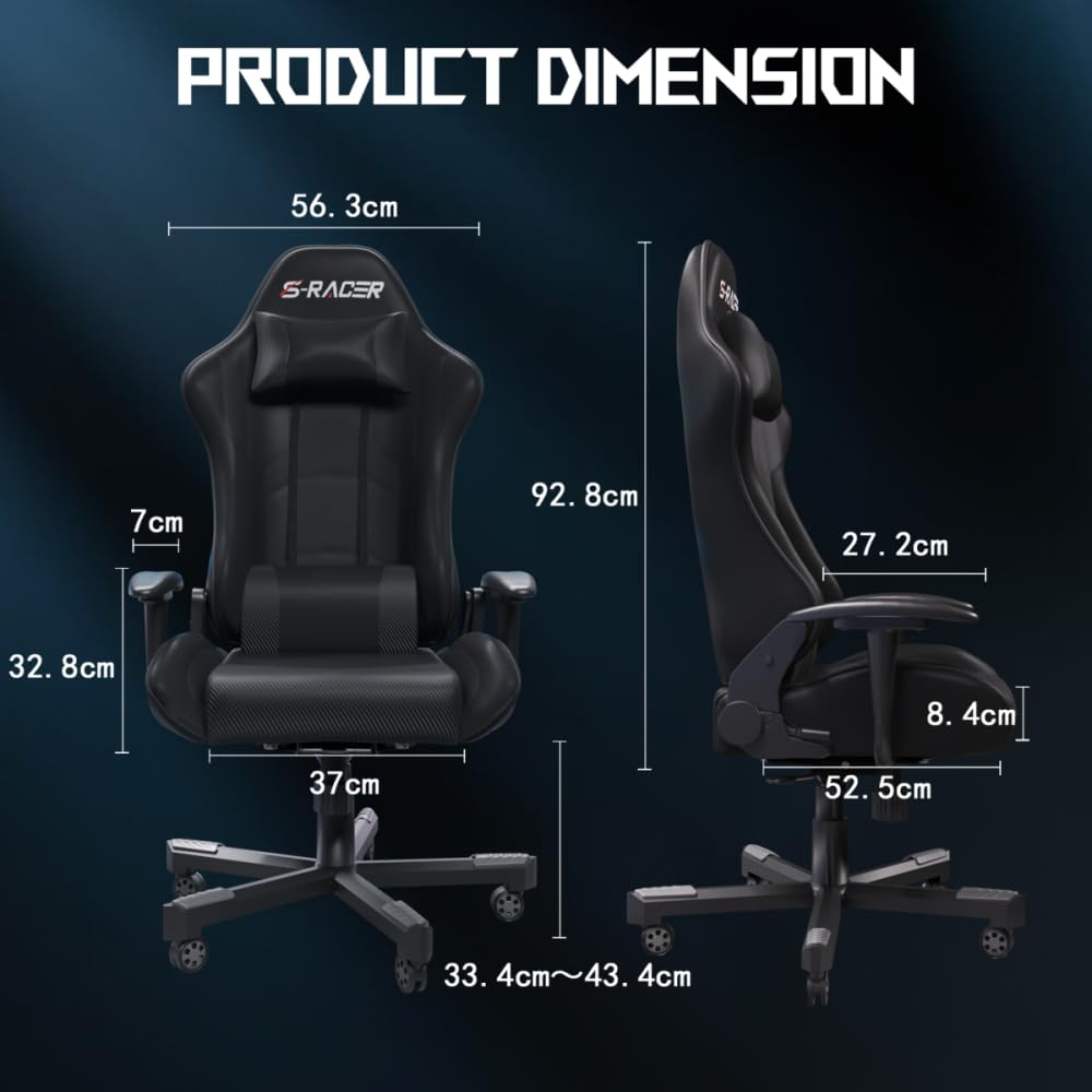 JUMMICO Massage Gaming Chair, Office Chair Ergonomic with Lumbar Support, Computer Chairs Racing Office Chairs Armchair, Height Adjustable Deck Chair Desk Chair 150kg Load Capacity, White