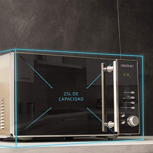 Cecotec Mikrowelle Pro Clean 5110 Inox. 700 W, Grill 800 W, 20 L, Ready 2 Clean, Beschichtung 3D Wave Frontspiegel, 8 Programme,60 Min Timer, LED, Edelstahl In Silber Schwarz