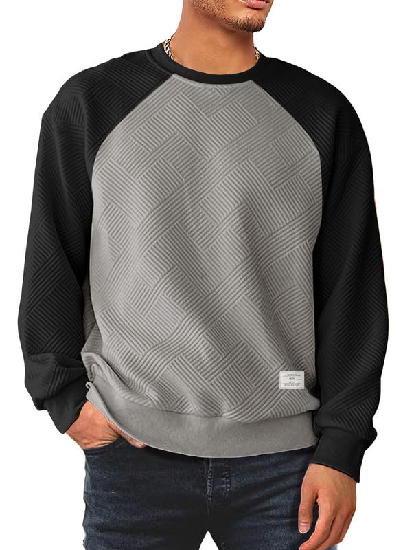 Men’s Crew Neck Colorblock Sweatshirt – Casual Raglan Pullover