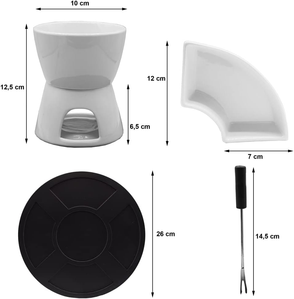 BeBuy24 Fondueset 11 teilig Keramik Porzellan Schokofondue Käsefondue Fondue Set Schoko Käse
