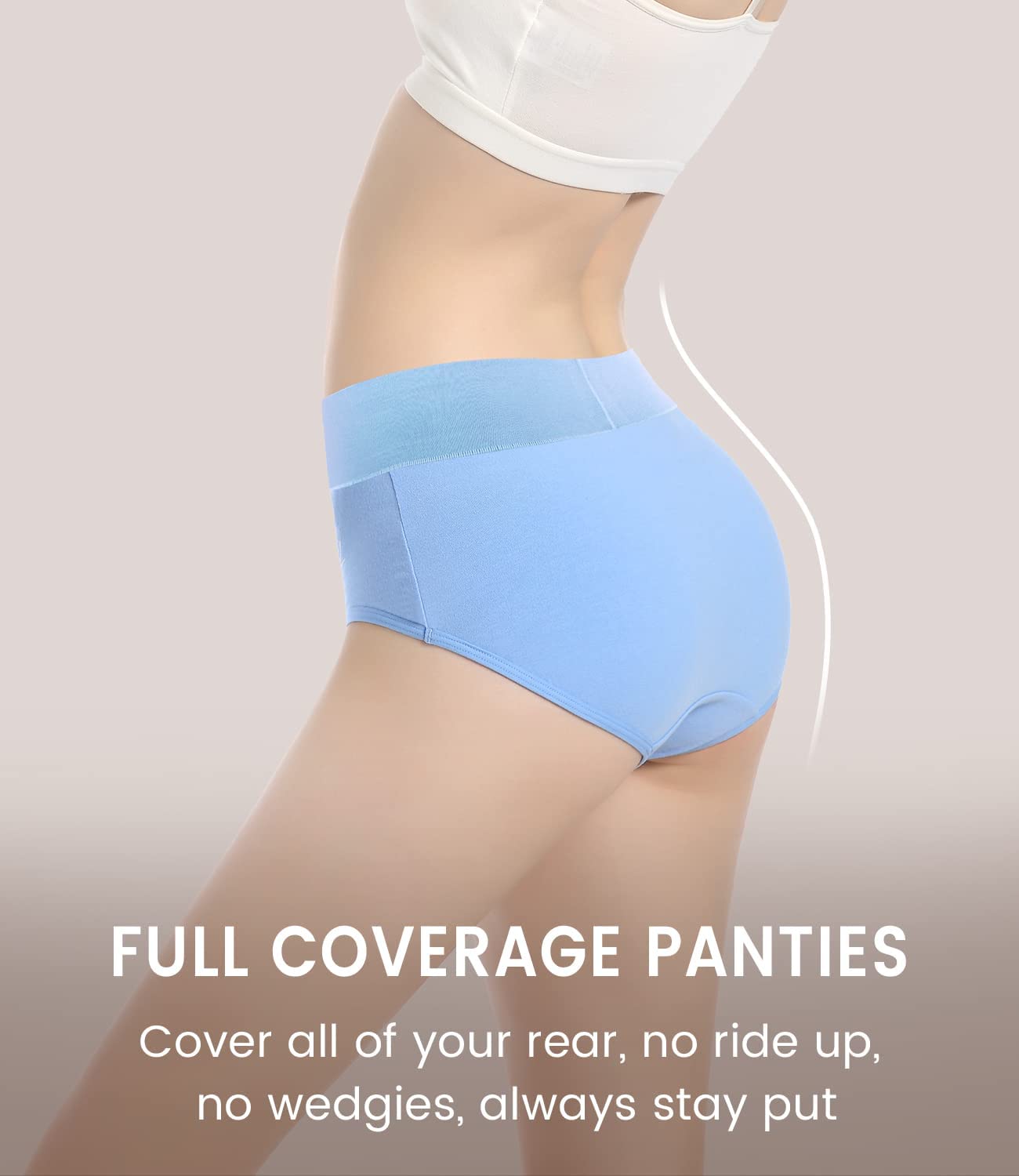 TANSTC Women’s Underwear 5-Pack High Waist Stretch Cotton Panties