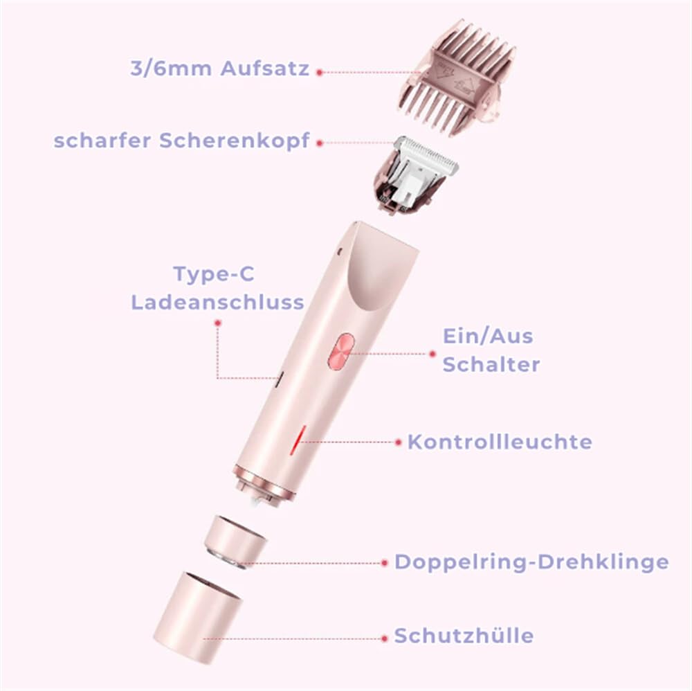 Pelvora Trimmer, 2-In-1 Elektrischer Rasierer Damen Intimbereich Intimrasierer für Frauen, Wasserdicht Elektrische Intimrasierer für Frauen (Rosa)