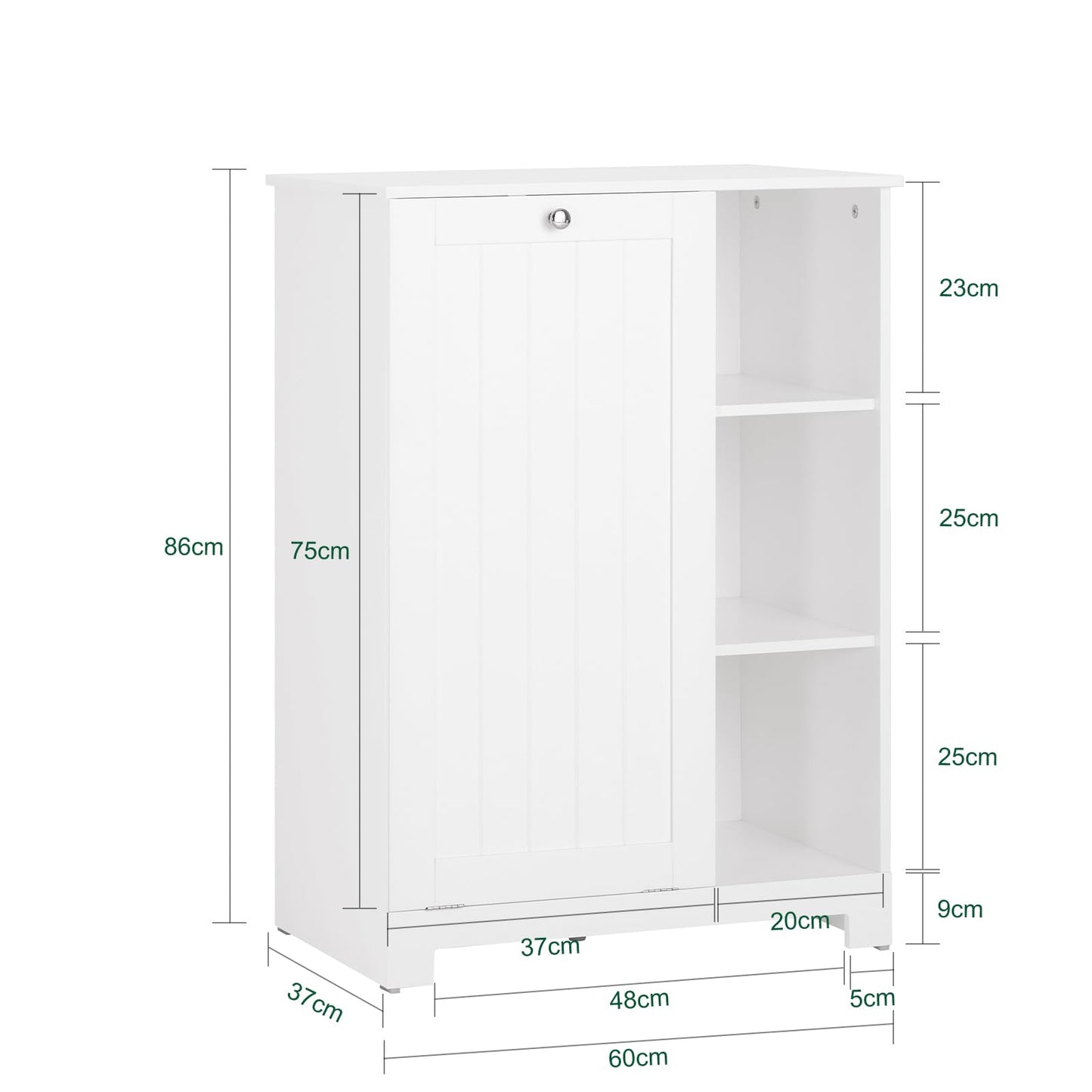 SoBuy Badezimmerschrank mit Wäschekorb Schmaler Badschrank Hoch Badregal Stehend mit 6 Ablagen und 2 Schubladen Wäscheschrank Schmal für Badezimmer Nische Weiß 60x37x171 cm BZR104-W