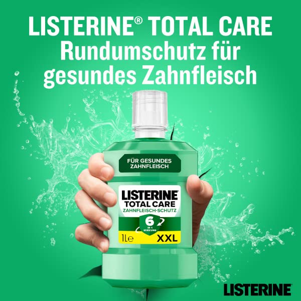 LISTERINE Total Care Zahnfleisch-Schutz (6 x 500 ml), antibakterielle Mundspülung mit Fluorid für gesundes Zahnfleisch, Zahnpflege Mundwasser reduziert Zahnbelag mit 6 in 1 Wirkung