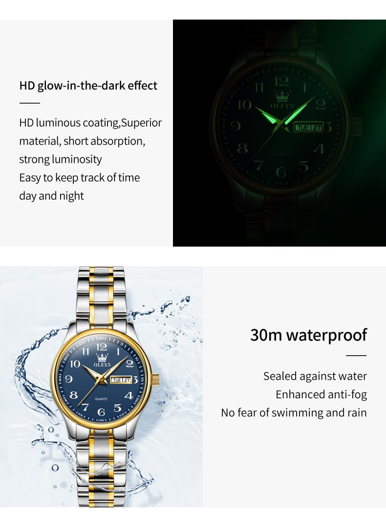 OLEVS Damenuhren Gold Silber Leicht zu Lesen Armbanduhren für Damen mit Kleines Gesicht Tag Datum Edelstahlband wasserdichte
