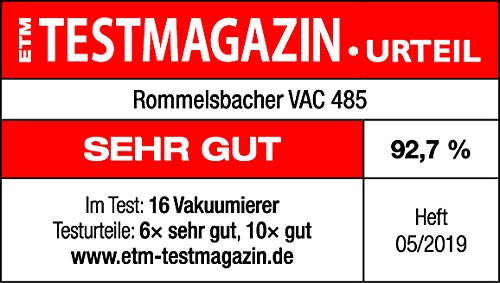 ROMMELSBACHER Vakuumierer VAC 485 - Absaugleistung 15 Liter/Min., Einhand-Bedienung, für Langzeitbetrieb geeignet, Doppel-Versiegelungsnaht, 2 Versiegelungszeiten, für Folien bis 30 cm Breite