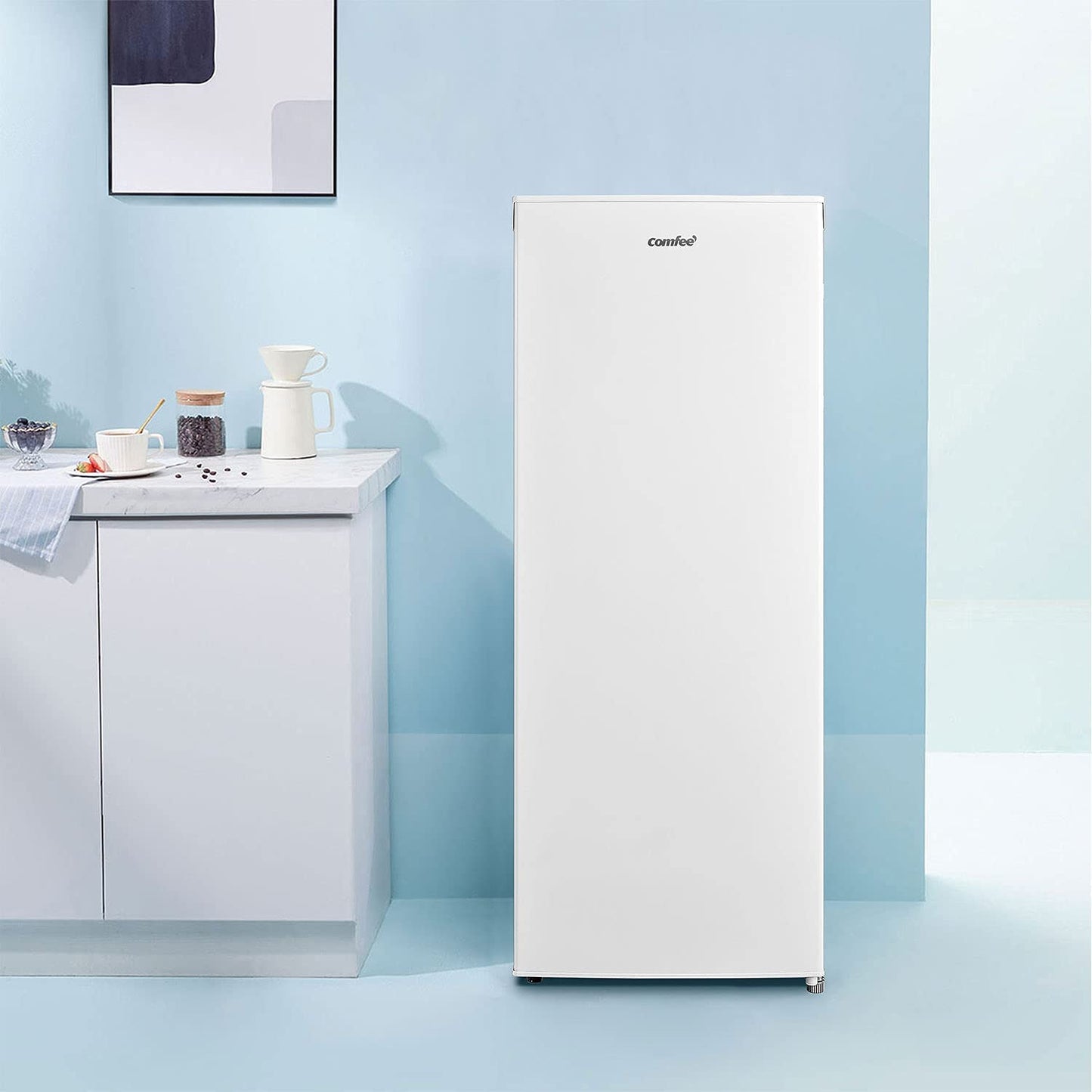 COMFEE' RCU60WH2(E) 60L Gefrierschrank senkrecht, 3 Fächer, Eintür, einstellbare Temperatur, umkehrbare Tür, leise, Freistehend, Weiß