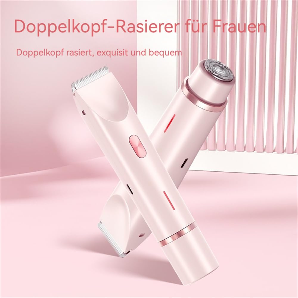 Pelvora Trimmer, 2-In-1 Elektrischer Rasierer Damen Intimbereich Intimrasierer für Frauen, Wasserdicht Elektrische Intimrasierer für Frauen (Rosa)