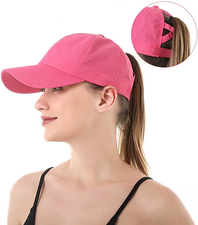 Womens Ponytail Hat Baseball Cap, Adjustable Criss Cross Baseball Cap High Bun Unisex Quick Drying Trucker Hats