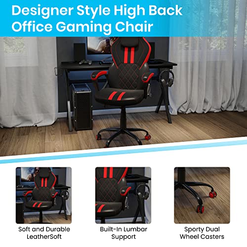 Flash Furniture X30 Gaming-Stuhl, ergonomischer Bürostuhl für PC- und Gaming-Setups, verstellbarer Rennsport-Stuhl mit vollständig verstellbarer Rückenunterstützung, schwarz mit weißer Verzierung
