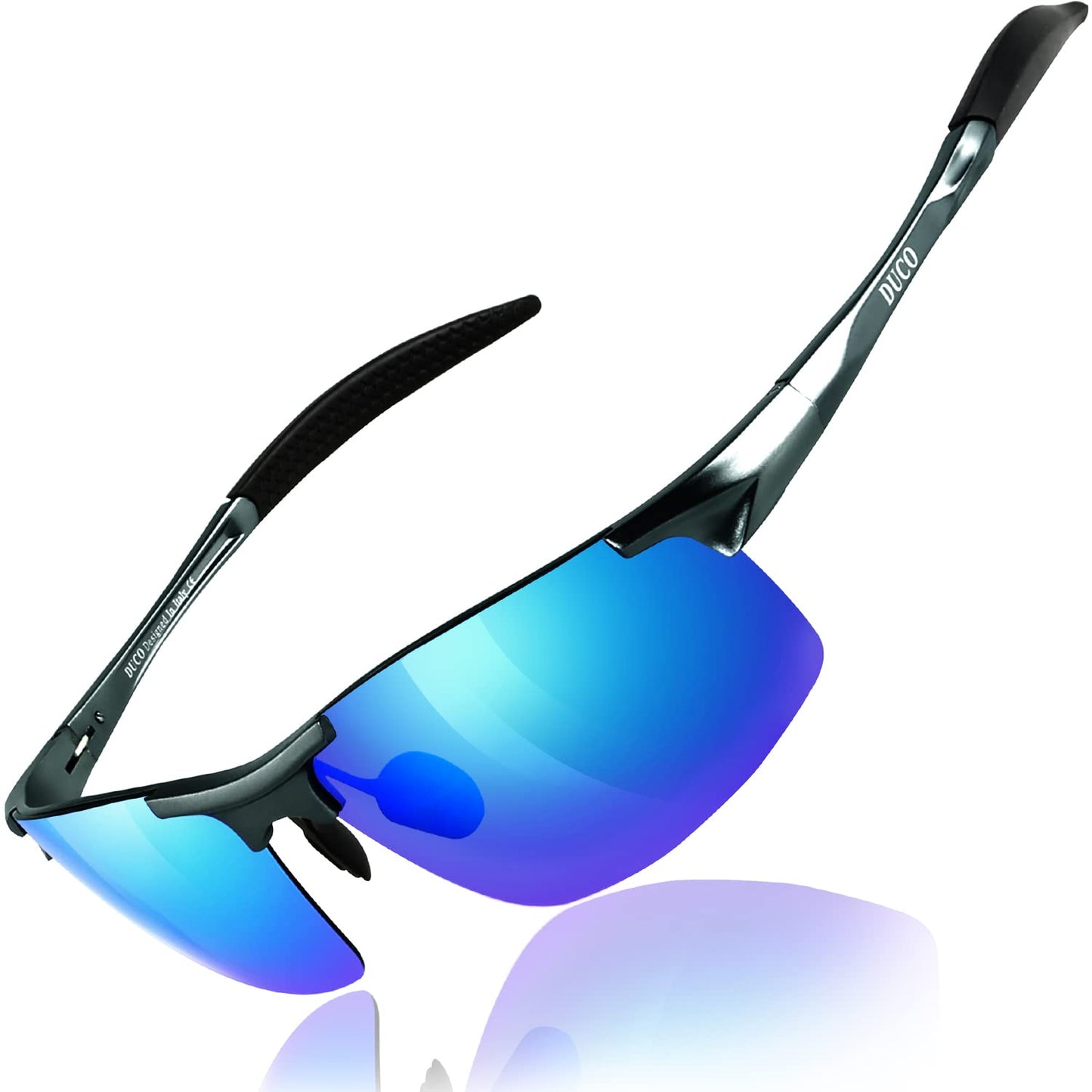 DUCO Herren Sportbrille Polarisierte Sonnenbrille Fahrerbrille Ultraleichte Al-Mg Metallrahmen UV400-Schutz Männer Sonnenbrillen 8177S