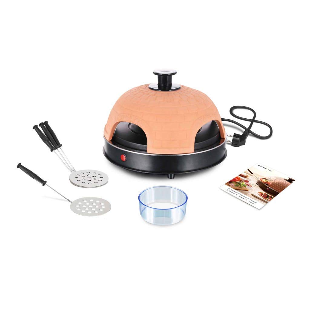 Emerio Pizzaofen, PIZZARETTE das Original, 1 handgemachte Terracotta Tonhaube, patentiertes Design, für Mini-Pizza, echter Familien-Spaß für 6 Personen, Terracotta Orange / Schwarz, PO-115984