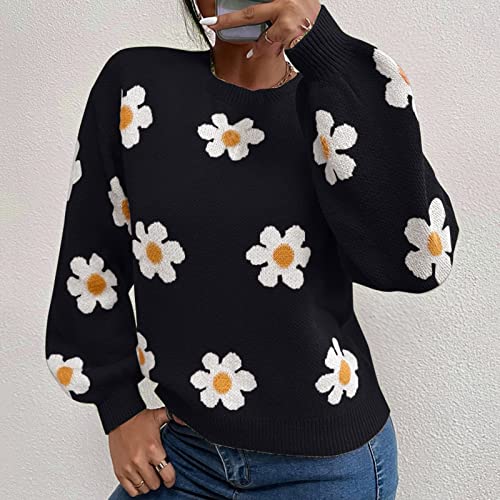 Women’s Floral Knit Sweater – Elegant Stand Collar Pullover