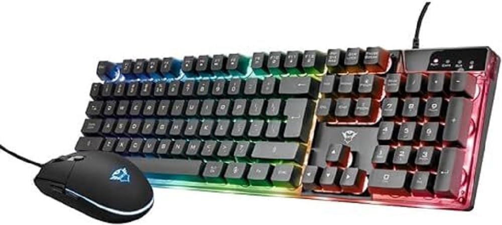 Trust Gaming GXT 838 Azor Gaming-Maus und Tastatur, italienisches Layout QWERTY, USB, Anti-Ghosting, Tastatur mit Hintergrundbeleuchtung LED RGB, Gaming-Maus 800-3000 DPI – Schwarz