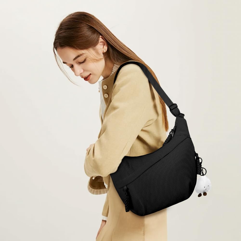 Aucuu Women’s Corduroy Halfmoon Crossbody Bag