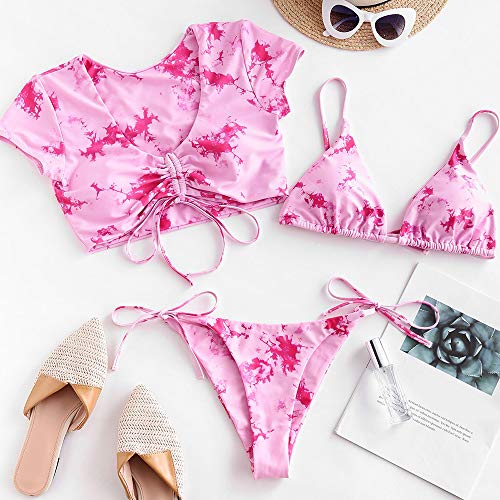 ZAFUL Padded Bikini Set Tie-Dye Triangle Top Low Waist Swim Shorts